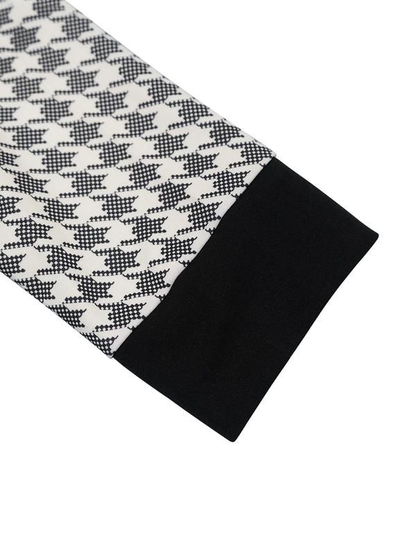 Women's Houndstooth Print Lapel Neck Zipper Blazer & Pants Two-piece Set, Casual Long Sleeve Pocket Outerwear & Trousers for Work Office Business, Ladies Fall & Winter Clothes